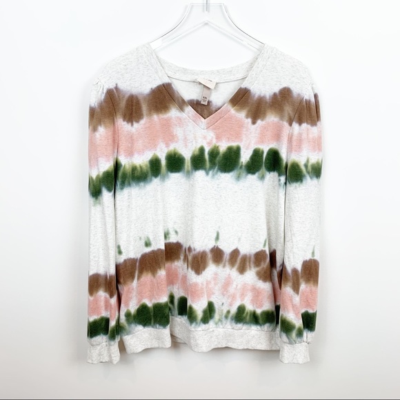 Knox Rose | Tie Dye Puff Sleeve V-Neck Sweatshirt